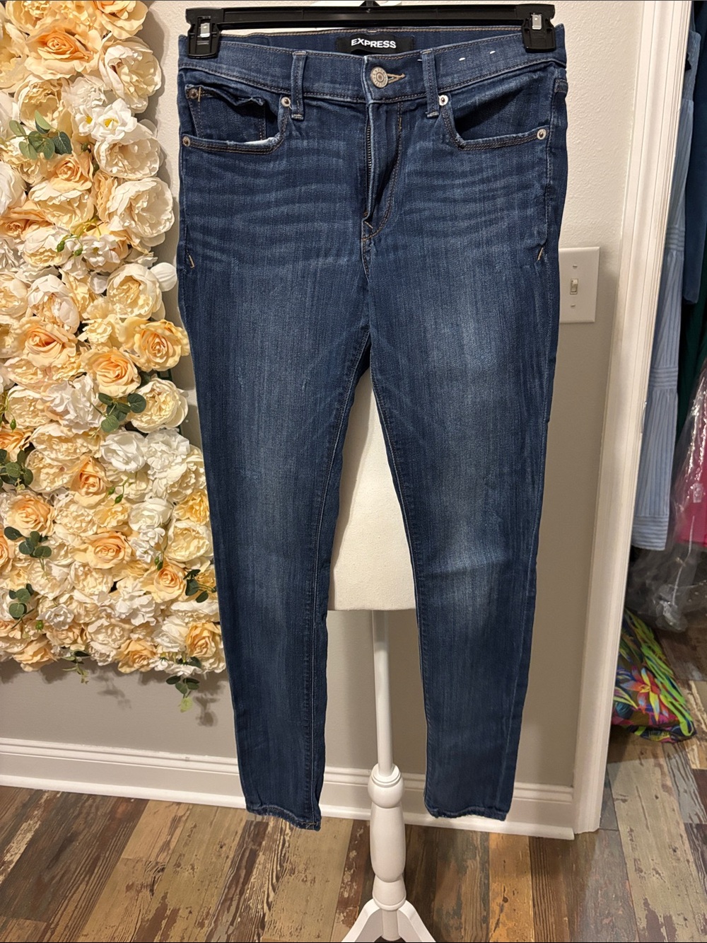 Express Mid Rise Stretch Legging Jeans - Dark Blue Denim